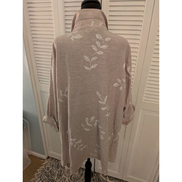 Susan Graver Shirt Women's 3X Beige White Floral Linen Blend Top Blouse Coastal - Picture 8 of 11